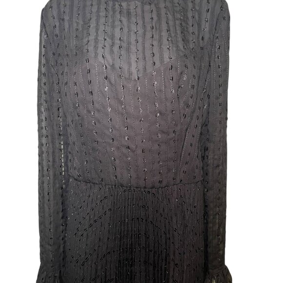 Mac Duggal Black Ruffle High Neck Long Sleeve Midi Dress Size 14 NWT - Picture 4 of 6